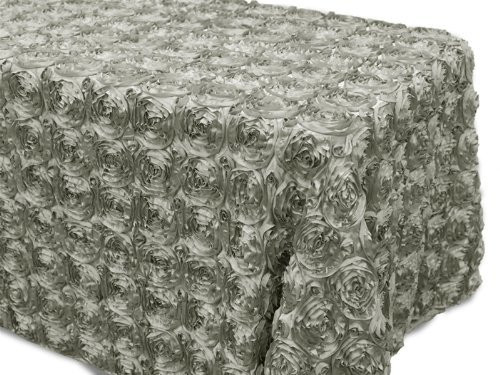 AK-Trading Tablecloth 54 x 96-Inch Rectangular Rose Grandiose Rosette Tablecloth Tablecover (Silver)