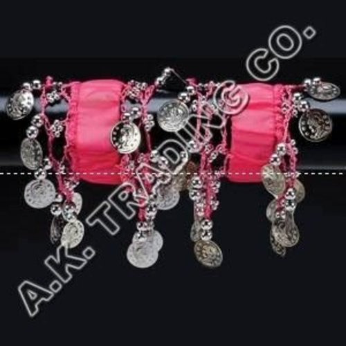 Belly Dance Dancing Arm Cuffs Bracelet - FUCHSIA/SILVER (PAIR)