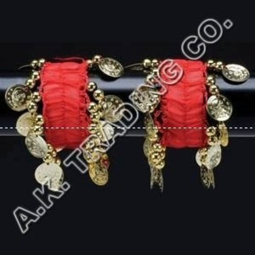 Belly Dance Dancing Arm Cuffs Bracelet - RED/GOLD (PAIR)