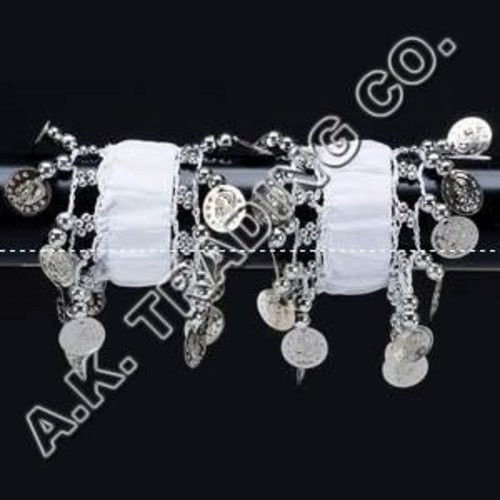 Belly Dance Dancing Arm Cuffs Bracelet - WHITE/SILVER (PAIR)