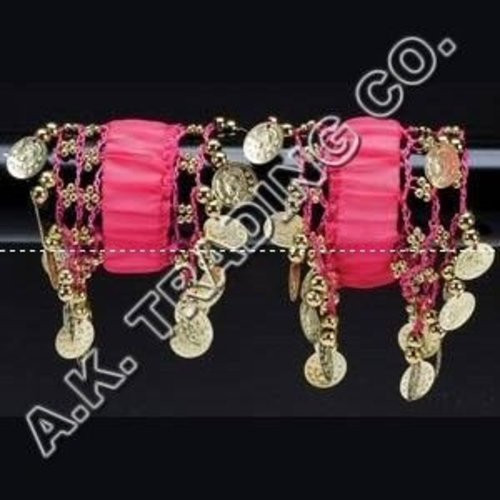 Belly Dancing Arm Cuffs Bracelet - FUCHSIA/GOLD (PAIR)