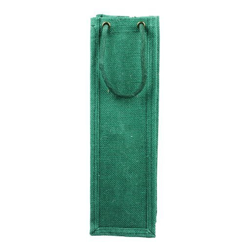 Eco-friendly Reusable Single Bottle Burlap Jute Wine Gift Bag with Rope Handle - Green (Pack of 24)
