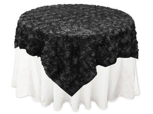 Grandiose Rose Deisgn Rosette Table Overlay Table Cover - Black (96x96)