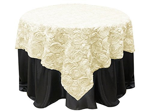 Grandiose Rose Design Rosette Table Overlay Table Cover - Ivory (84x84)
