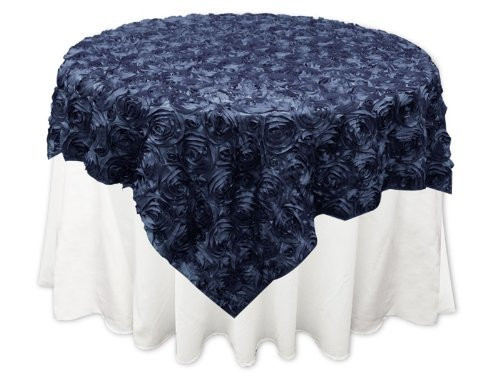 Grandiose Rose Design Rosette Table Overlay Table Cover - Navy Blue (96x96)