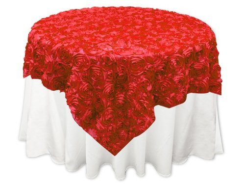 Grandiose Rose Design Rosette Table Overlay Table Cover - Red (84x84)