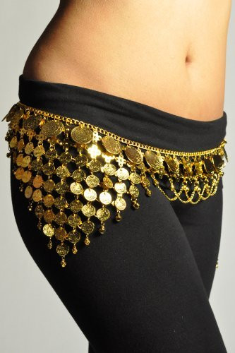 Gypsy Hippie Belly Dance Gold Metal Dangling Coins Chains Belt Adjustable - #B136G