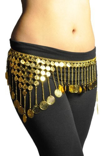 Gypsy Hippie Belly Dance Gold Metal Dangling Coins Chains Belt Adjustable - #B139G