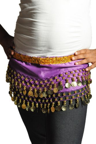 Kids Belly Dance Zumba Hip Scarf with Coins & Beads - Purple/Silver