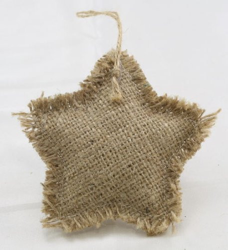 Package of 6 Rustic Natural Star Shaped Burlap Ornament with a Jute Hanger