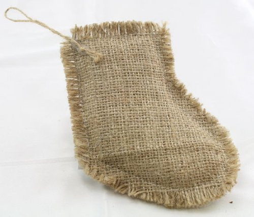 Package of 6 Rustic Natural Stocking Shaped Burlap Ornament with a Jute Hanger