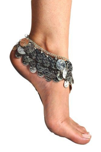 Pearl Belly Dance Exotic Fashion 3 Row Coin Anklet - SILVER (1pc)