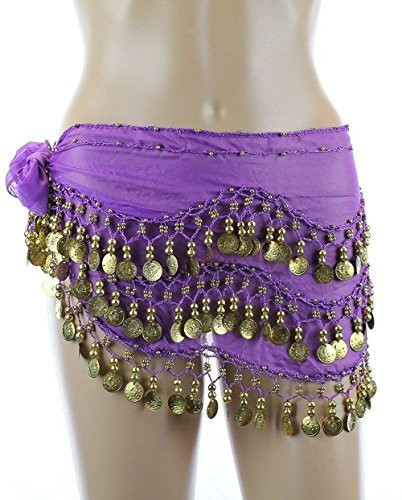 Plus Size Belly Dancing Hip Scarf - Dark Purple/Gold