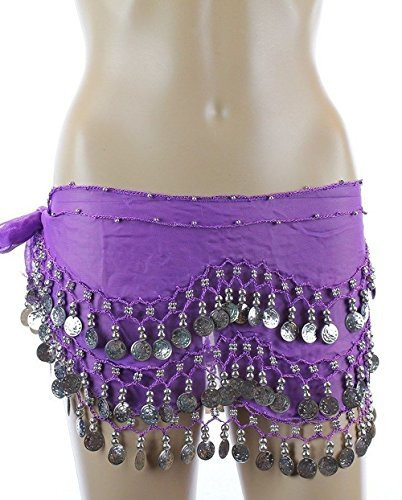 Plus Size Belly Dancing Hip Scarf - Dark Purple/Silver