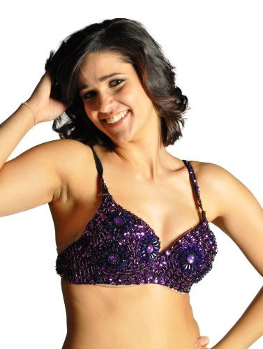 Sequin Beaded Belly Dancing Costume Top Bra - PURPLE