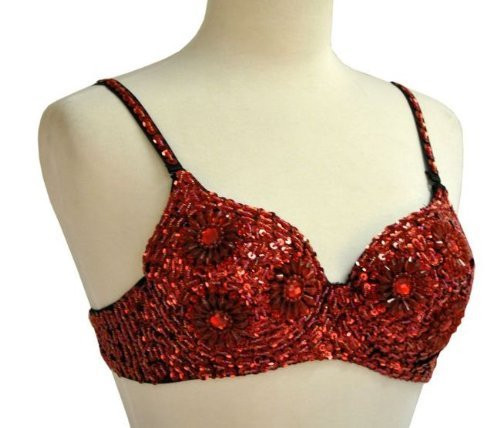 Sequin Beaded Belly Dancing Costume Top Bra - RED