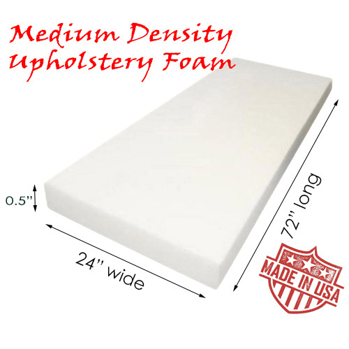 QOMFY 0.5" x 24" x 72" Upholstery Foam Medium Density Cushion; (Seat Replacement, Foam Sheet, Foam Padding)