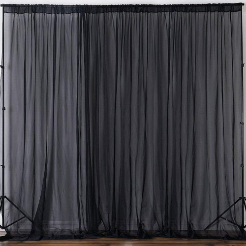 Black 120" Wide (10Ft Wide) Sheer Voile Drape Panels - Select from 6ft to 50ft Length
