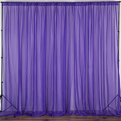 Purple - 120" Wide (10Ft Wide) Sheer Voile Drape Panels - Select from 6ft to 50ft Length
