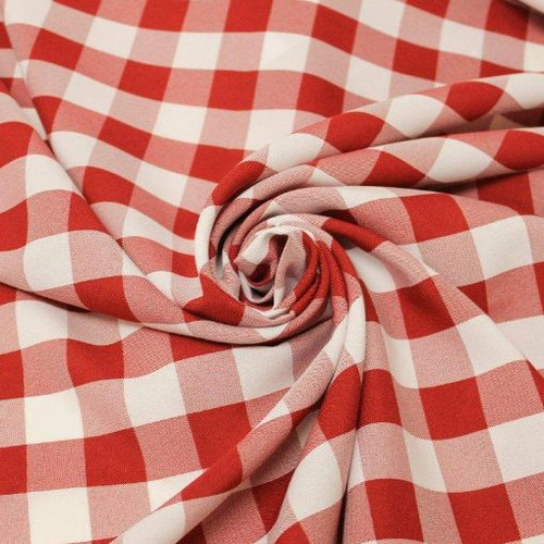 1" inch Checkered Gingham Polyester Poplin Fabric - Red & White