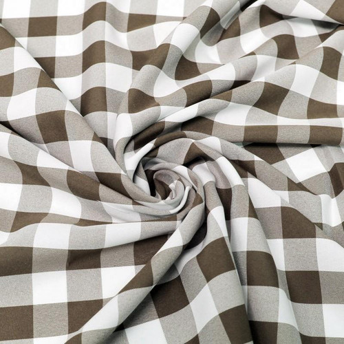 1" inch Checkered Gingham Polyester Poplin Fabric - Brown & White