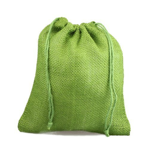 12" x 14" Burlap Jute Favor Party Gift Bags with Drawstring (Pack of 10) - Green