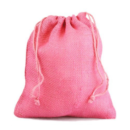 12" x 14" Burlap Jute Favor Party Gift Bags with Drawstring (Pack of 10) - Pink