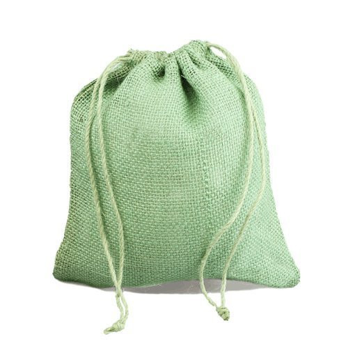 12" x 14" Burlap Jute Favor Party Gift Bags with Drawstring (Pack of 10) - Spring Moss