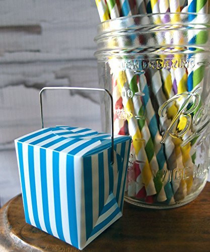 2" Mini Stripe Pet Take-out Gift Favor Boxes, Pack of 12 (Blue)