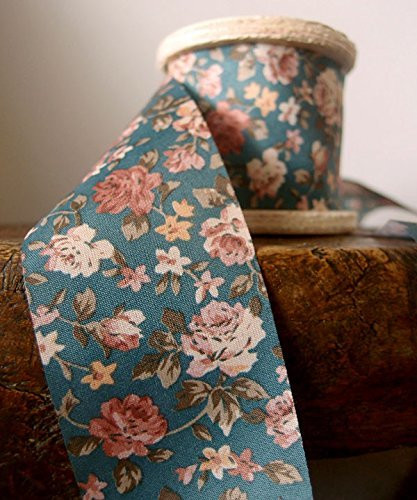 2" Wide x 10 Yards Polyester Long Floral Print Ribbon - Blue