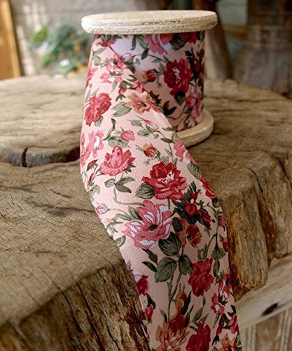 2" Wide x 10 Yards Polyester Long Floral Print Ribbon - Light Pink