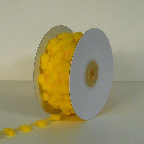 25 Yards Fuzzy Pom Pom Wired Trim Ribbon Lace - Yellow