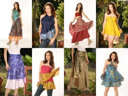 36 Pcs. Wholesale Lot Vintage Silk Sari Magic Wrap Skirt Halter Tube Maxi Dress