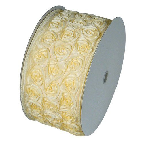 4" Wide x 10 Yards Rose Petal Rosette Ribbon with Wire Edge - Ivory