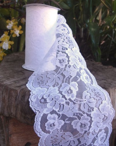 5.5" wide x 10 yards White Floral Pattern Lace Ribbon for Decorating, Floral Designing and Crafts