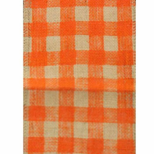 6" Wide x 10 Yards Checker Design Natural Burlap Ribbon (Orange)