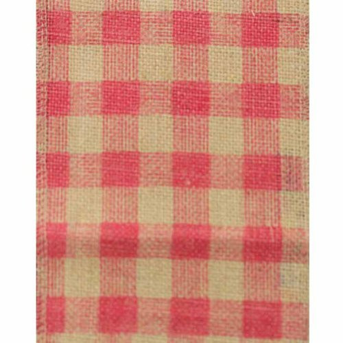 6" Wide x 10 Yards Checker Design Natural Burlap Ribbon (Pink)