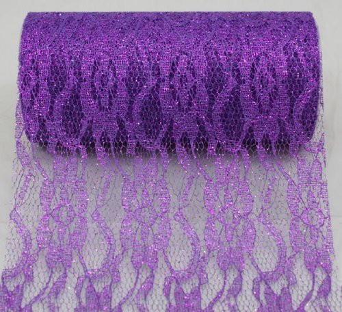 6" wide x 10 Yards Sparkle Floral Pattern Lace Fabric for Decorating, Floral Designing and Crafts (Purple)