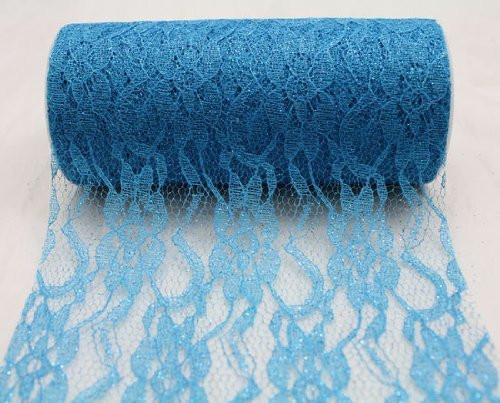 6" wide x 10 Yards Sparkle Floral Pattern Lace Fabric for Decorating, Floral Designing and Crafts (Turquoise)