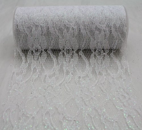 6" wide x 10 Yards Sparkle Floral Pattern Lace Fabric for Decorating, Floral Designing and Crafts (White)