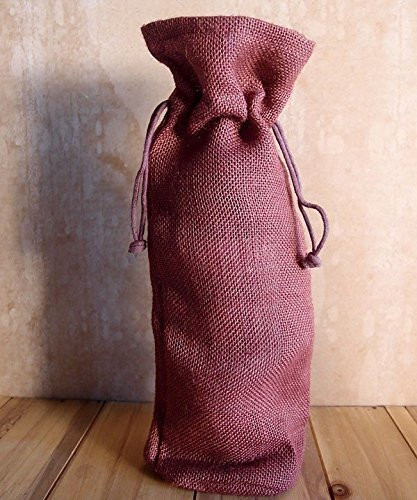AK-Trading - Pack of 5 - Single Bottle Jute Burlap Wine Bags with Drawstring closure Natural color size 6"W x 15"H x 3.5" Gusset Bottle Wine Carry Bag Eco-friendly Reusable Bag (Burgundy)