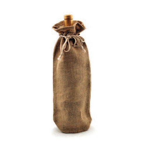 AK-Trading - Pack of 5 - Single Bottle Jute Burlap Wine Bags with Drawstring closure Natural color size 6"W x 15"H x 3.5" Gusset Bottle Wine Carry Bag Eco-friendly Reusable Bag (Natural)