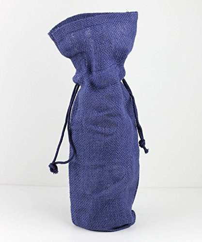 AK-Trading - Pack of 5 - Single Bottle Jute Burlap Wine Bags with Drawstring closure Natural color size 6"W x 15"H x 3.5" Gusset Bottle Wine Carry Bag Eco-friendly Reusable Bag (Navy Blue)