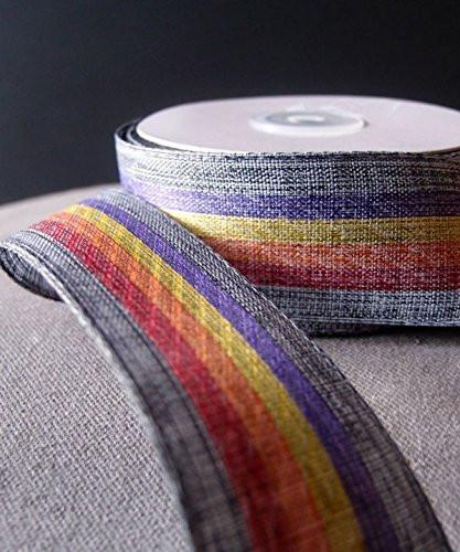 AK-Trading 1.5" Inches X 10 Yards Vintage Cloth Striped Rainbow Ribbon (Blue)