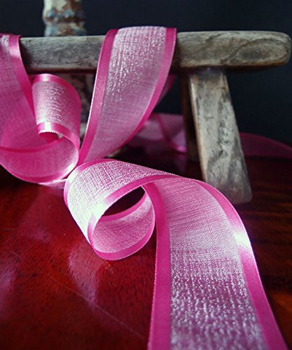 AK-Trading 1.5" x 25 Yards Faux Linen Ribbon with Satin Edge - Select From 3 Sizes and 14 Colors (Hot Pink)