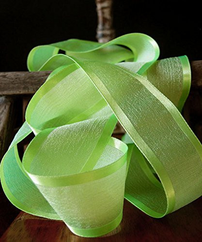 AK-Trading 1.5" x 25 Yards Faux Linen Ribbon with Satin Edge - Select From 3 Sizes and 14 Colors (Neon Green)
