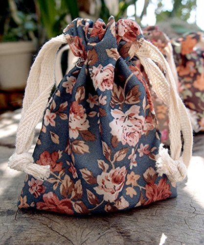AK-Trading 3" x 4" Vintage Floral Favor Bags for Gifts, Decoration & Favors - Pack of 12 (Gray)