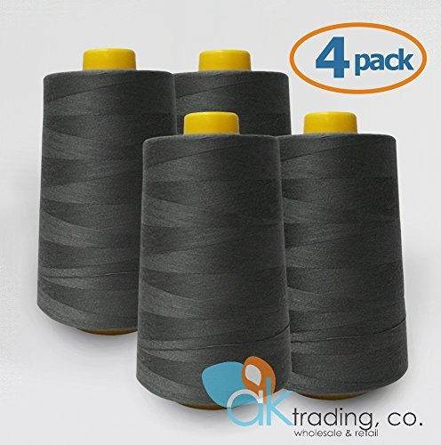4-Pack All Purpose Sewing Thread Cones - High Tensile Polyester Spools (6000 Yards Each) - DARK GRAY