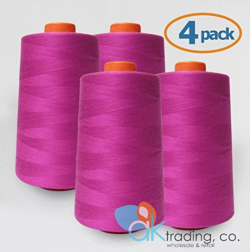 4-Pack All Purpose Sewing Thread Cones - High Tensile Polyester Spools (6000 Yards Each) - MAGENTA