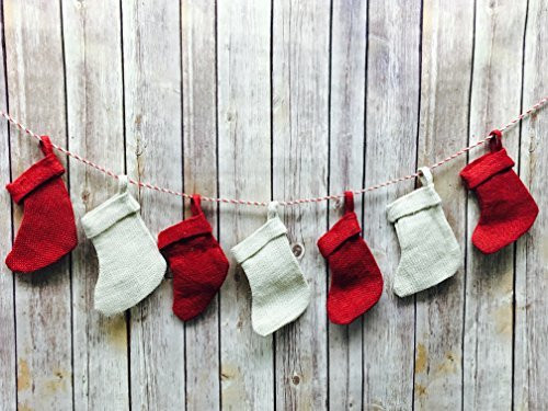 AK-Trading Burlap Jute Christmas Stocking String Red and Ivory Twine - 7 Pieces